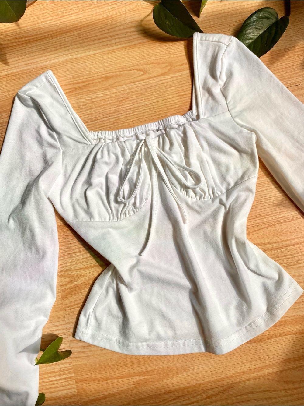❤️ White Long-Sleeve Square-Neck Top Preppy Collegiate Fall Autumn Cottagecore